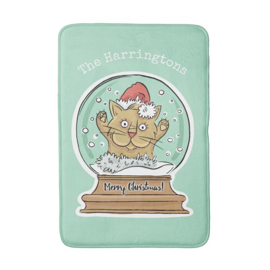 可愛いおもしろいクリスマス猫名前をカスタムするバスマット バスマット (正面縦)