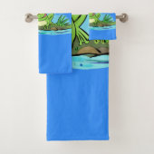 可愛いおもしろいグリーン飢えたカエル漫画タオルセット バスタオルセット (インサイチュ)