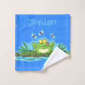 可愛いおもしろいグリーン飢えたカエル漫画タオルセット バスタオルセット (ウォッシュタオル)
