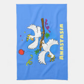 可愛いおもしろいコッカトゥーの鳥の漫画 キッチンタオル (縦)