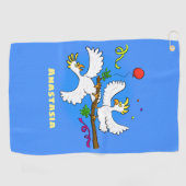 可愛いおもしろいコッカトゥーの鳥の漫画 ゴルフタオル (横)