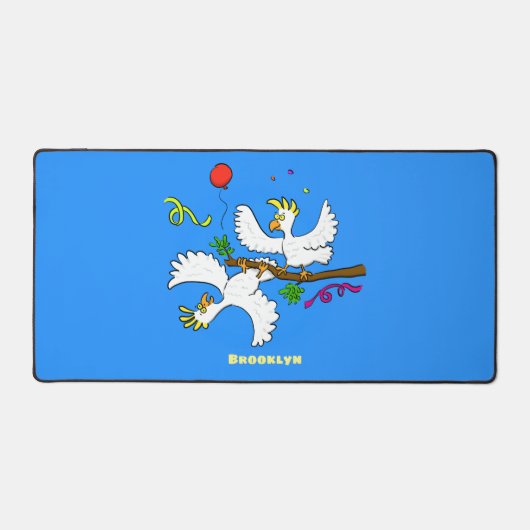 可愛いおもしろいコッカトゥーの鳥の漫画 デスクマット (正面)