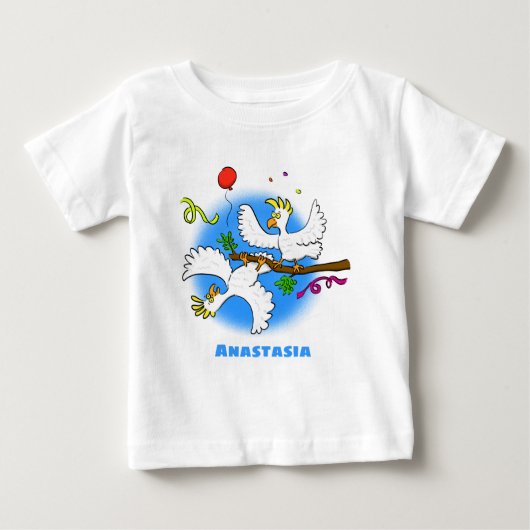 可愛いおもしろいコッカトゥーの鳥の漫画 ベビーTシャツ (正面)
