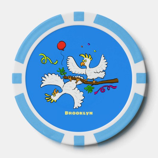 可愛いおもしろいコッカトゥーの鳥の漫画 ポーカーチップ (正面)