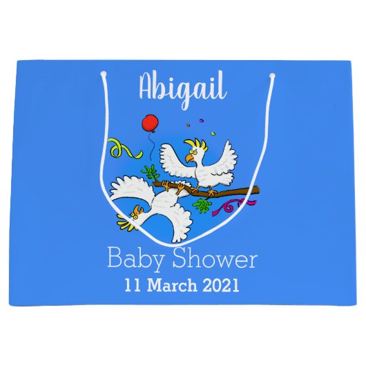 可愛いおもしろいコッカトゥーの鳥の漫画 ラージペーパーバッグ (正面)