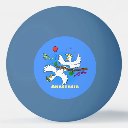 可愛いおもしろいコッカトゥーの鳥の漫画 卓球ボール (正面)