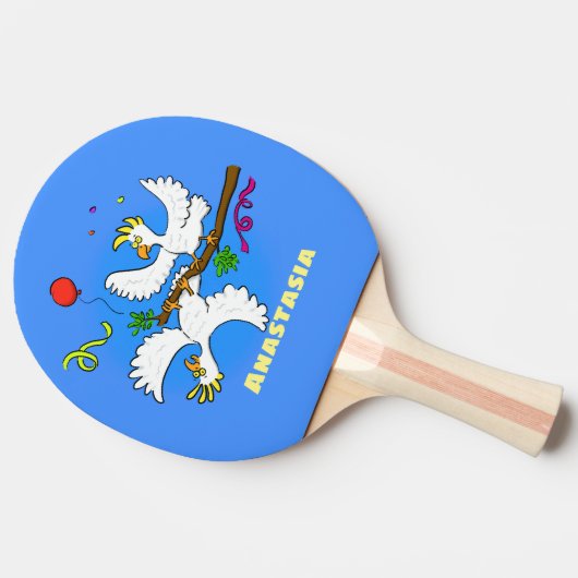 可愛いおもしろいコッカトゥーの鳥の漫画 卓球ラケット (横)