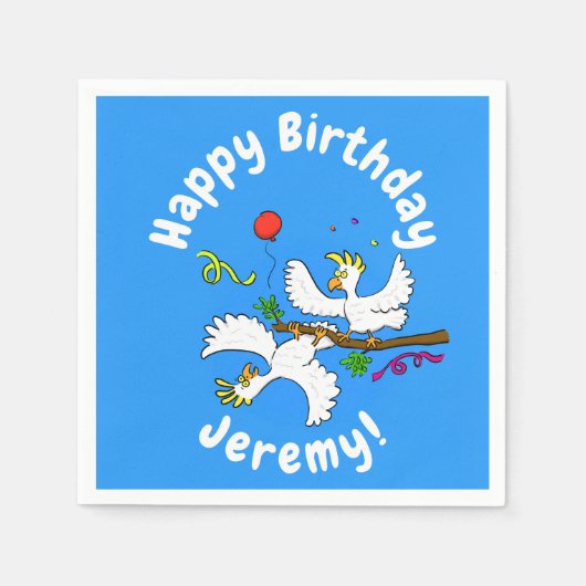 可愛いおもしろいコッカトゥーの鳥パーティー漫画 スタンダードカクテルナプキン (正面)