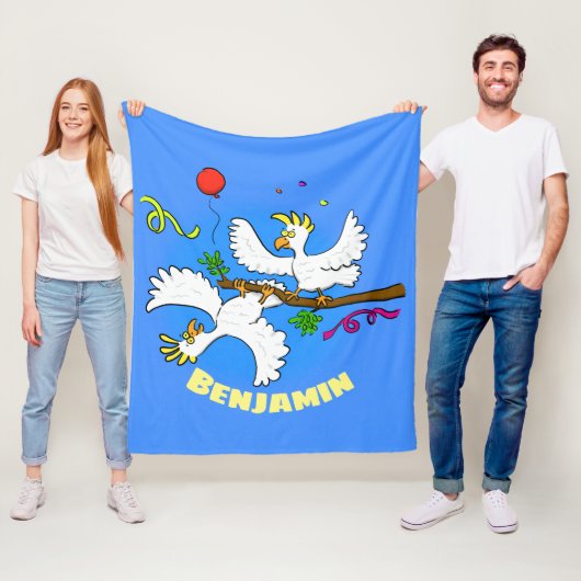 可愛いおもしろいコッカトゥーの鳥パーティー漫画 フリースブランケット (インサイチュ)