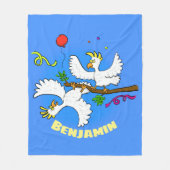 可愛いおもしろいコッカトゥーの鳥パーティー漫画 フリースブランケット (正面)