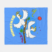 可愛いおもしろいコッカトゥーの鳥パーティー漫画 フリースブランケット (正面(横))