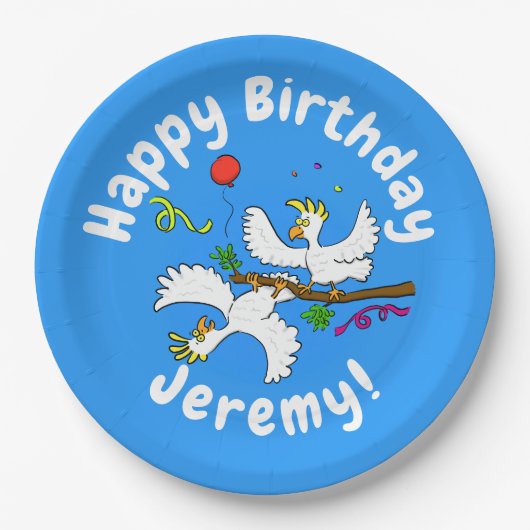 可愛いおもしろいコッカトゥーの鳥パーティー漫画 ペーパープレート (正面)