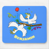 可愛いおもしろいコッカトゥーの鳥パーティー漫画 マウスパッド (正面)