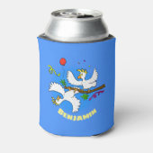 可愛いおもしろいコッカトゥーの鳥パーティー漫画 缶クーラー (缶裏面)