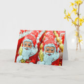 可愛いおもしろいサンタがクリスマスを見ている カード (黄色い花)