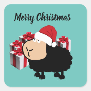 可愛いおもしろいサンタカートゥーンの羊のクリスマス スクエアシール