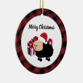 可愛いおもしろいサンタカートゥーンの羊のクリスマス セラミックオーナメント (右)