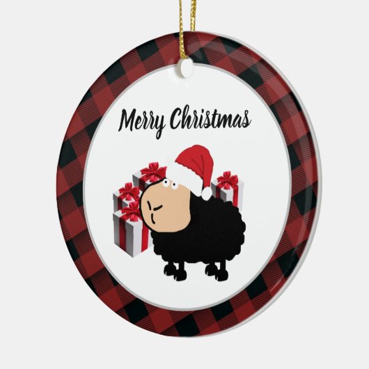 可愛いおもしろいサンタカートゥーンの羊のクリスマス セラミックオーナメント (左)