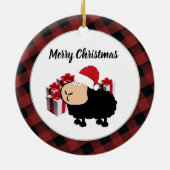 可愛いおもしろいサンタカートゥーンの羊のクリスマス セラミックオーナメント (裏面)