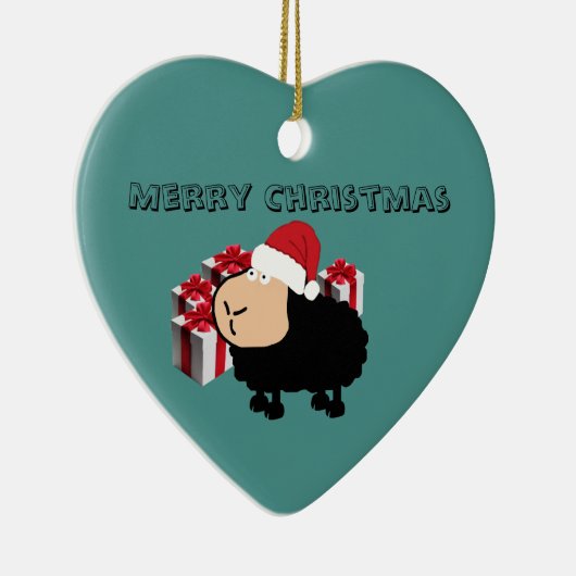 可愛いおもしろいサンタカートゥーンの羊のクリスマス セラミックオーナメント (右)