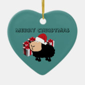 可愛いおもしろいサンタカートゥーンの羊のクリスマス セラミックオーナメント (正面)