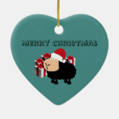 可愛いおもしろいサンタカートゥーンの羊のクリスマス セラミックオーナメント (裏面)