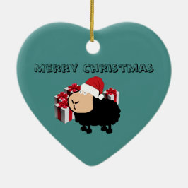 可愛いおもしろいサンタカートゥーンの羊のクリスマス セラミックオーナメント