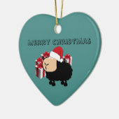 可愛いおもしろいサンタカートゥーンの羊のクリスマス セラミックオーナメント (左)
