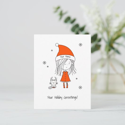 可愛いおもしろいサンタガール猫名クリスマスアニメ シーズンポストカード (スタンド正面)