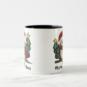 可愛いおもしろいサンタクロウのクリスマス ツートーンマグカップ (中央)