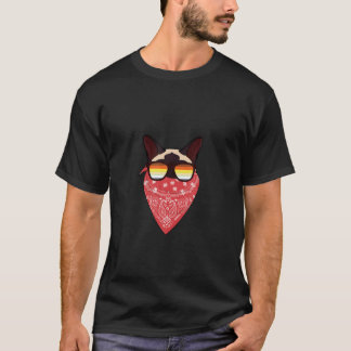可愛いおもしろいシャム猫パパレッドバンダナサングラス Tシャツ