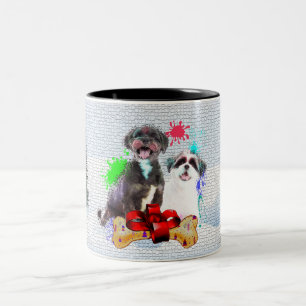 可愛いおもしろいシーズー(犬)豆犬のクリスマス ツートーンマグカップ