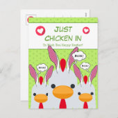 可愛いおもしろいジャストチキンインバニー耳ハッピーイースター シーズンポストカード (正面/裏面)
