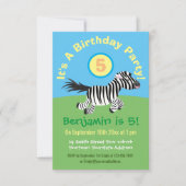 可愛いおもしろいゼブラ走の誕生日 招待状 (正面)