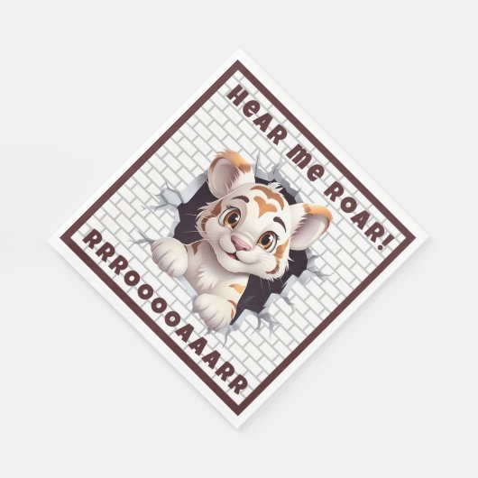 可愛いおもしろいタイガーカッブピーキングアウトカスタムダークブラウン スタンダードランチョンナプキン (角)