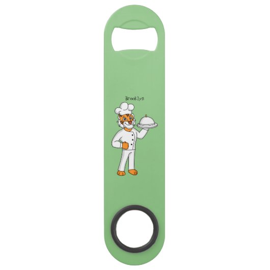 可愛いおもしろいタイガーシェフ漫画イラストレーション スピード栓抜き (正面)