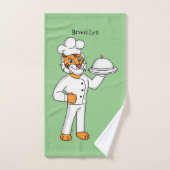 可愛いおもしろいタイガーシェフ漫画イラストレーション バスタオルセット (ハンドタオル)