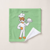 可愛いおもしろいタイガーシェフ漫画イラストレーション バスタオルセット (ウォッシュタオル)