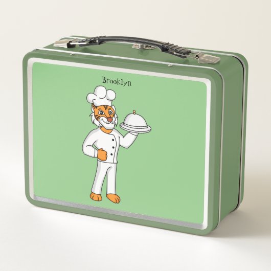 可愛いおもしろいタイガーシェフ漫画イラストレーション メタルランチボックス (裏面)