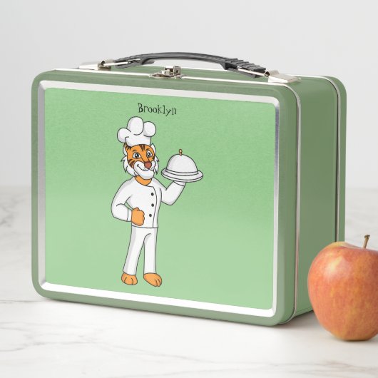 可愛いおもしろいタイガーシェフ漫画イラストレーション メタルランチボックス (インサイチュ)