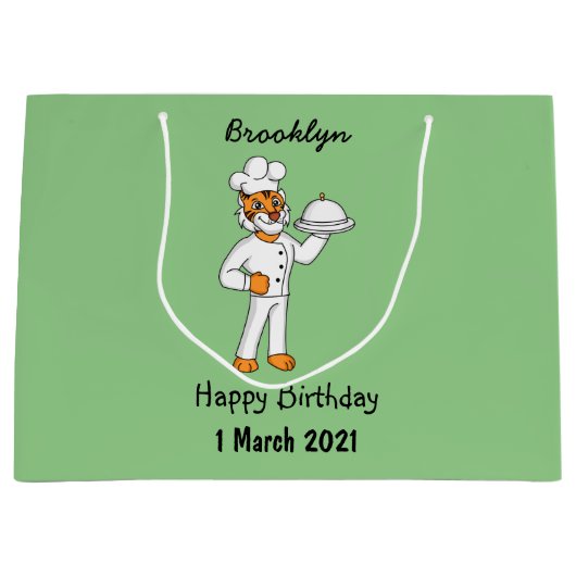 可愛いおもしろいタイガーシェフ漫画イラストレーション ラージペーパーバッグ (正面)