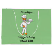 可愛いおもしろいタイガーシェフ漫画イラストレーション ラージペーパーバッグ (裏面)