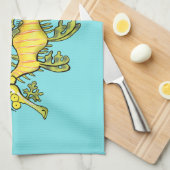 可愛いおもしろいチラシの海ドラゴン漫画イラストレーション キッチンタオル (四つ折り)