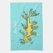 可愛いおもしろいチラシの海ドラゴン漫画イラストレーション キッチンタオル (縦)