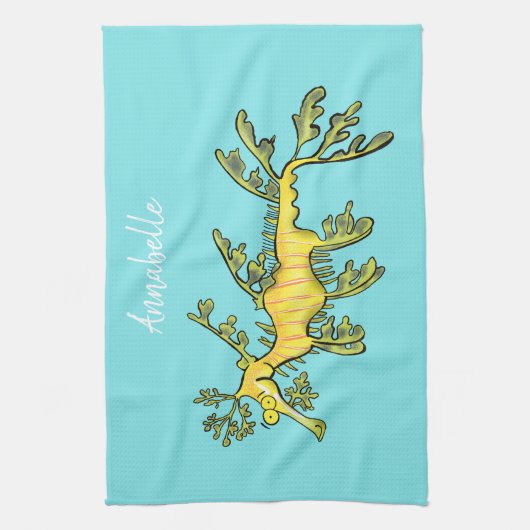 可愛いおもしろいチラシの海ドラゴン漫画イラストレーション キッチンタオル (縦)