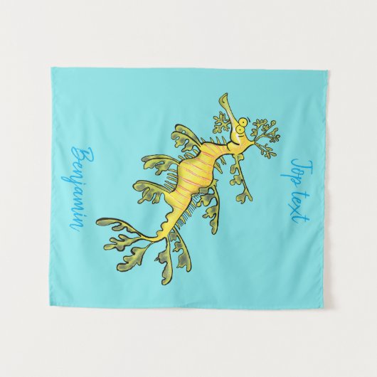 可愛いおもしろいチラシの海ドラゴン漫画イラストレーション タペストリー (正面(横))