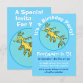 可愛いおもしろいチラシの海ドラゴン漫画イラストレーション 招待状 (正面/裏面)