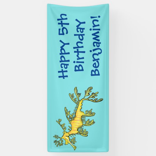 可愛いおもしろいチラシの海ドラゴン漫画イラストレーション 横断幕 (縦)