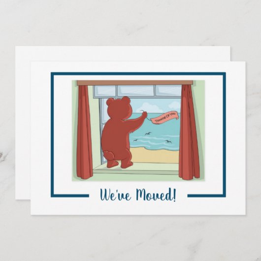 可愛いおもしろいテディベアビーチ引っ越しましたビジットアノ 案内状 (正面/裏面)