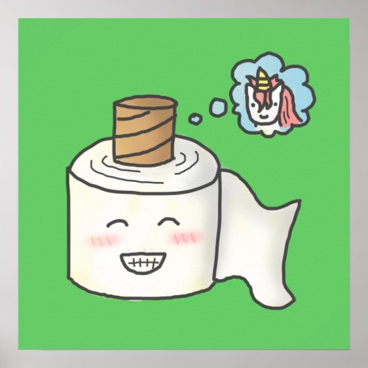 可愛いおもしろいトイレ紙夢を見るユニコーン ポスター (正面)